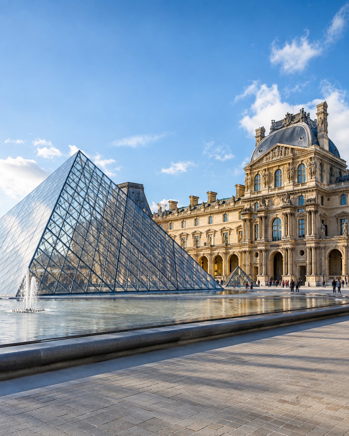 La pyramide et les façades du musée du Louvre à Paris